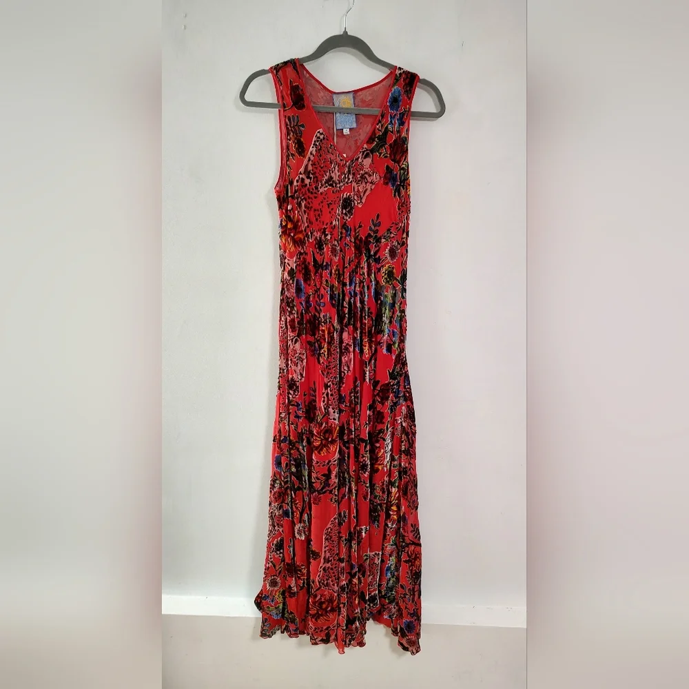 Johnny Was Bobcat Forest Dress Silk Blend Red Floral Maxi Medium NWT Boho Luxe - Picture 4 of 11
